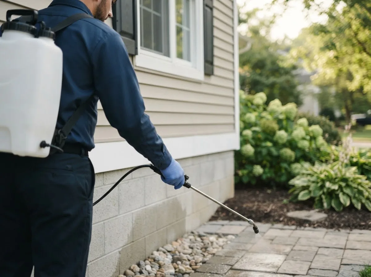 Pest control technician inspecting a home in Pittsfield, MA